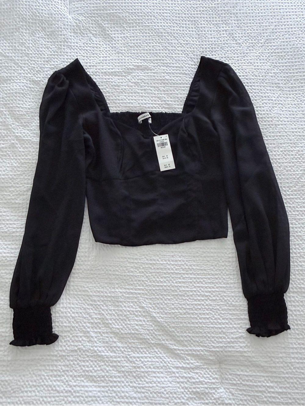 NWT Abercrombie & Fitch Black Satin Blouse with mesh sleeves